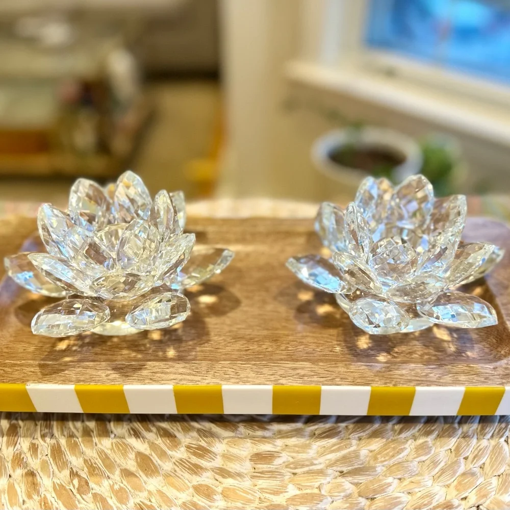 NWT Crystal Lotus Candle Holder Set (2) Shannon by Godinger Dublin, Ireland